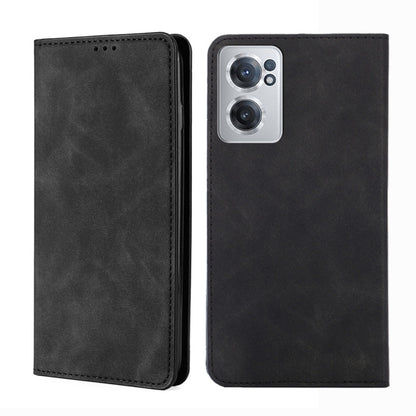 Black leather magnetic flip phone case with front camera window and back panel
