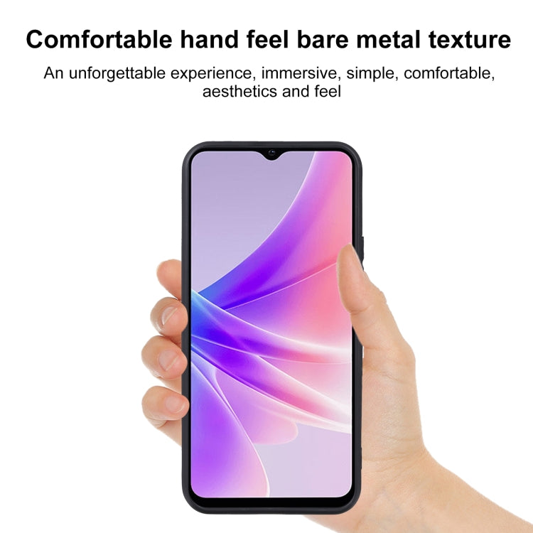 Black TPU phone case held in hand, slim profile with camera and port openings.