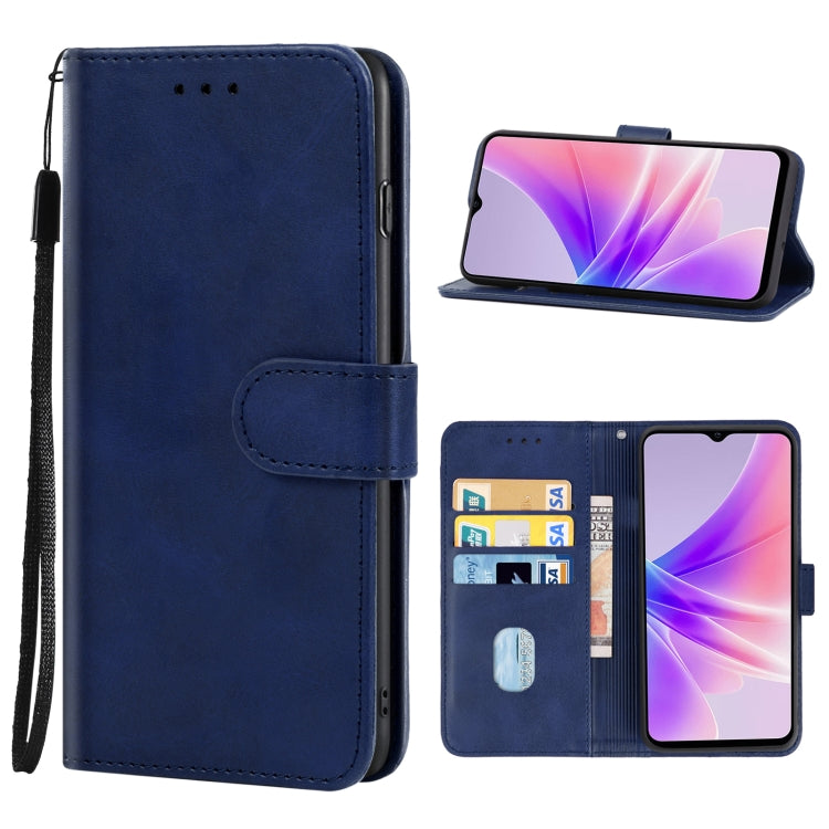Blue leather phone wallet case with flip cover and wrist strap