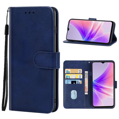 Blue leather phone wallet case with flip cover and wrist strap
