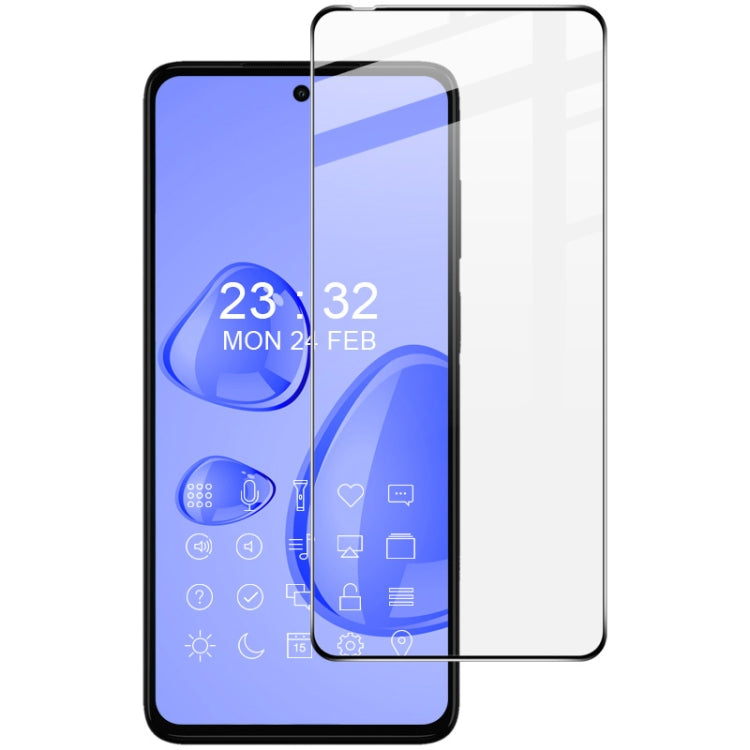 Full-screen tempered glass screen protector film with front cutout for a smartphone.