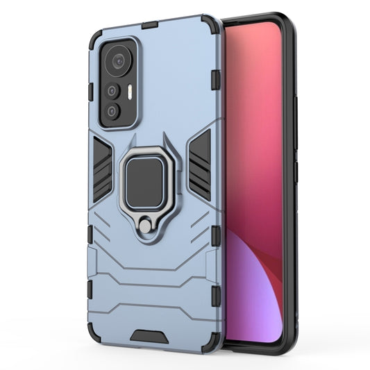 Shockproof phone case with magnetic ring holder, navy blue TPU+PC