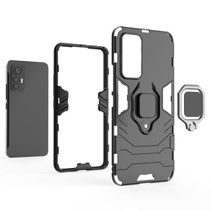Shockproof phone case with magnetic ring holder, black TPU+PC