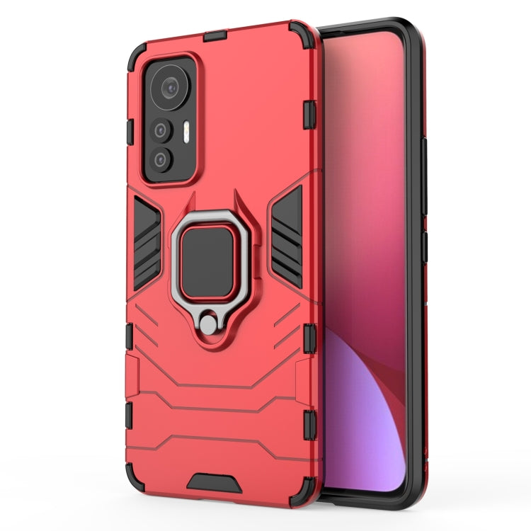 Shockproof phone case with magnetic ring holder, red TPU+PC