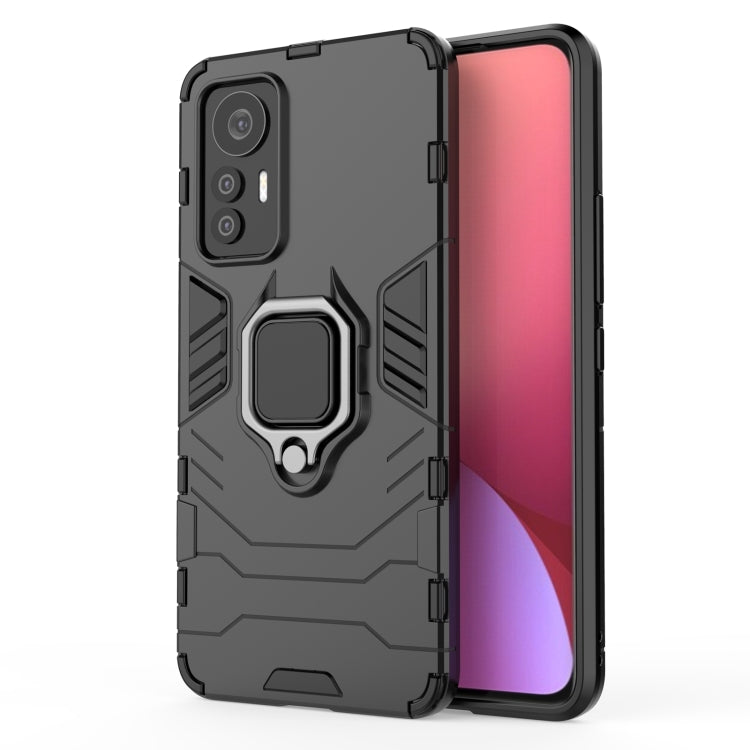 Shockproof phone case with magnetic ring holder, black TPU+PC