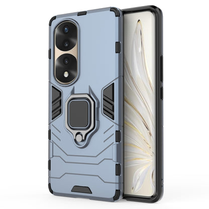 Shockproof phone case with magnetic ring holder in light blue, rugged TPU/PC