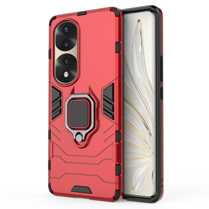 Shockproof phone case with magnetic ring holder in red, rugged TPU/PC