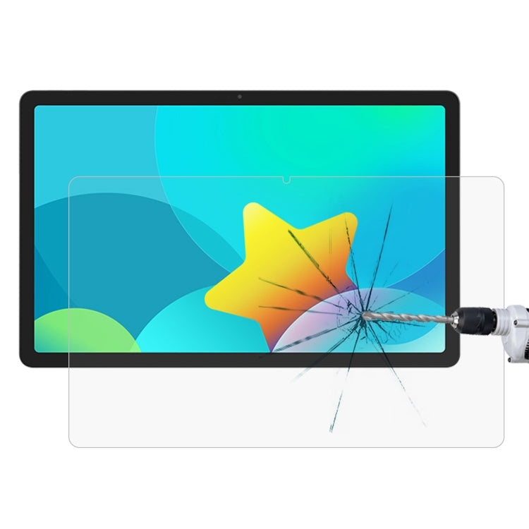 Explosion-proof tempered tablet glass screen protector film on tablet, with shattered crack lines
