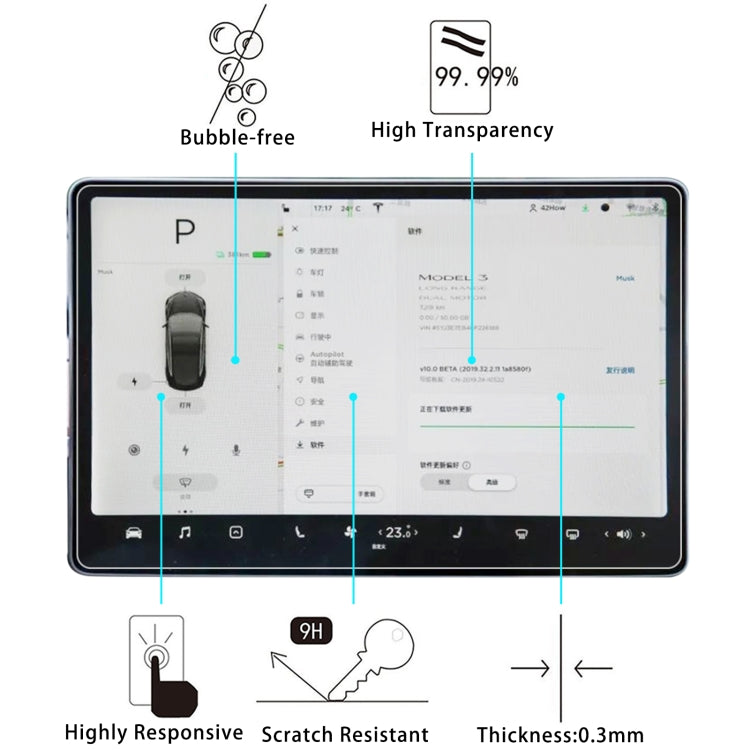 Tablet tempered glass screen protector film showing bubble-free, high clarity, and scratch resistance