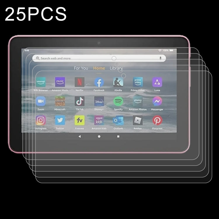 Tablet tempered glass screen protectors, 25-pack; clear film over app grid