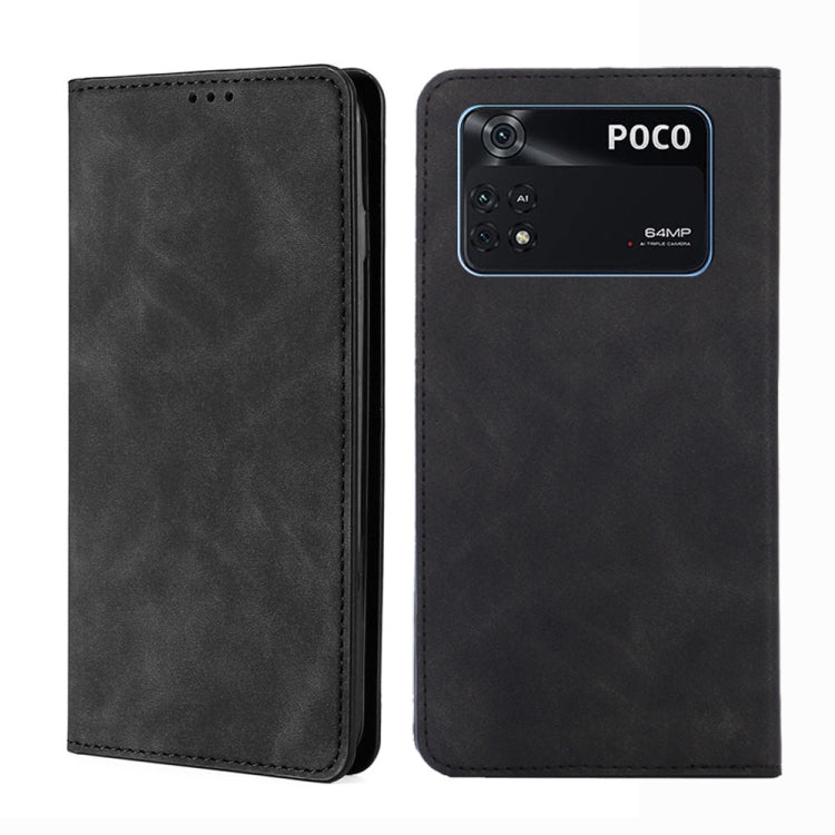 Magnetic flip leather phone case, black, with phone cutout and stitched edges
