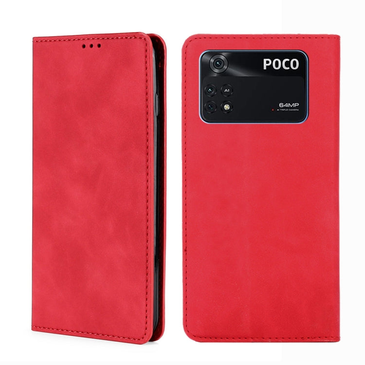 Magnetic flip leather phone case, red, with phone cutout and stitched flap edges