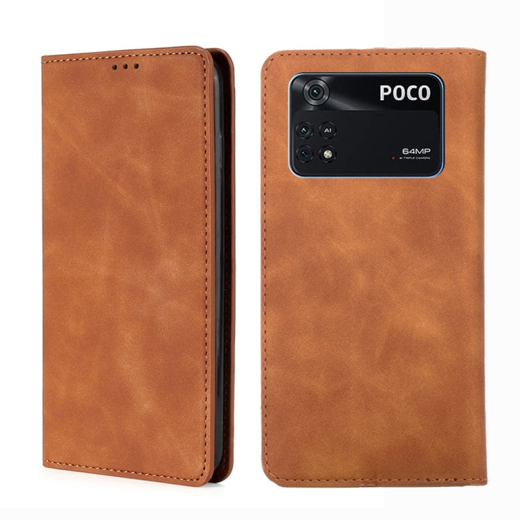 Magnetic flip leather phone case, light brown, with camera window and stitched sides