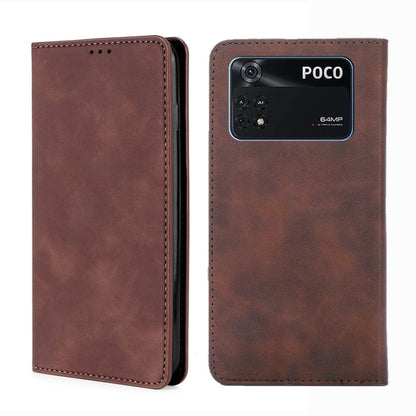 Magnetic flip leather phone case, dark brown, with rear camera cutout and stitched edges