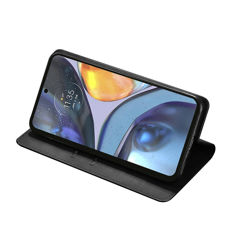 Magnetic flip leather phone case in black, folio stand view with front screen access