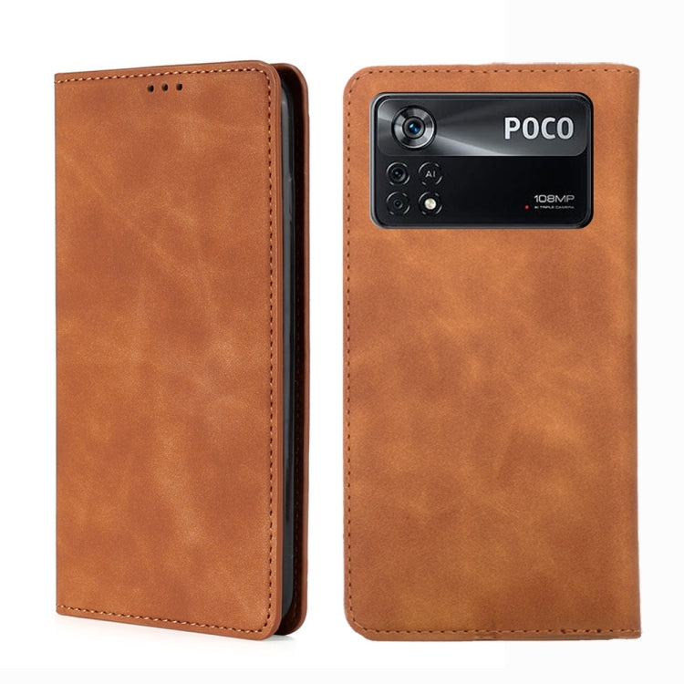 Magnetic flip leather phone case, light brown, with camera cutout and stitching edges