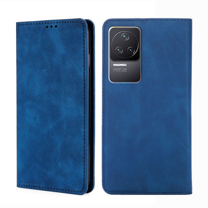 Magnetic flip leather phone case, blue, with camera cutout and stitched edge detailing
