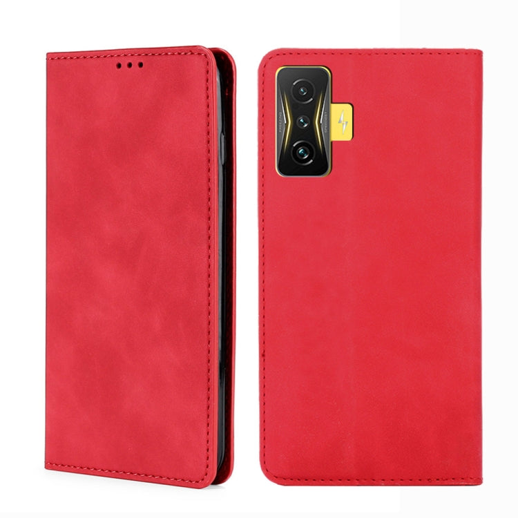 Magnetic flip leather phone case, red, with front cover and camera cutout