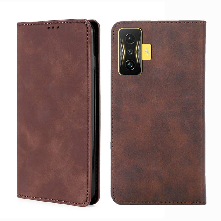Magnetic flip leather phone case, dark brown, front flip and back camera cutout