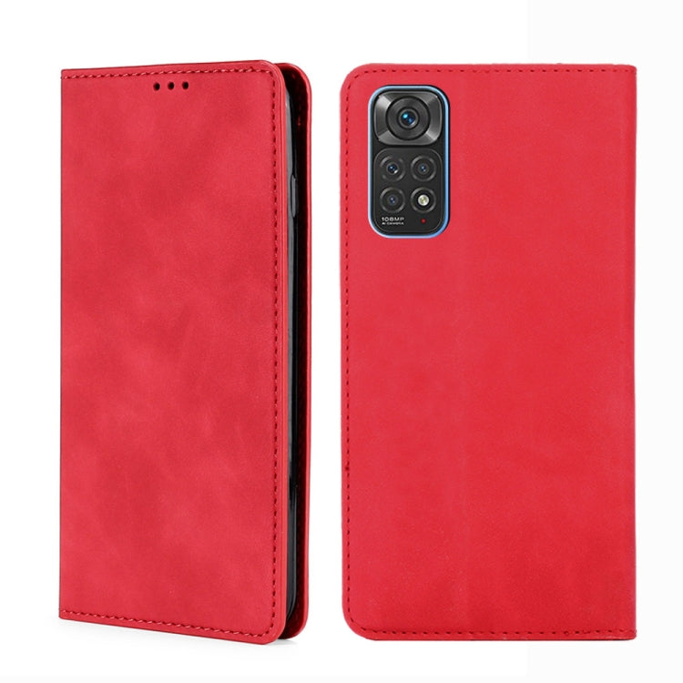 Magnetic flip leather phone case, red, front flip and back camera cutout