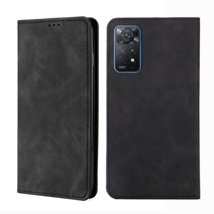 Magnetic flip leather phone case, black, side stitching and back camera cutout