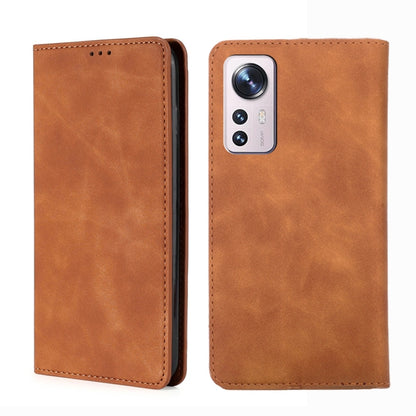 Magnetic flip leather phone case, light brown, with camera cutout and flip cover