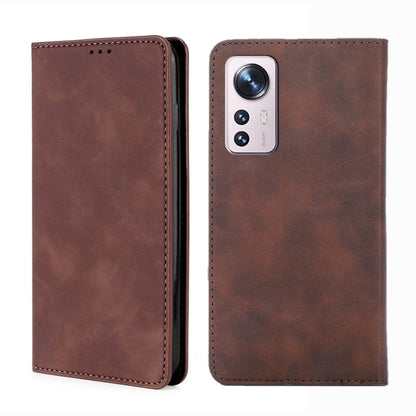 Magnetic flip leather phone case, dark brown, with camera cutout and flip cover