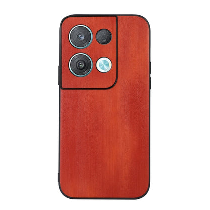 Red PU phone case with textured surface and triple camera cutouts plus flash