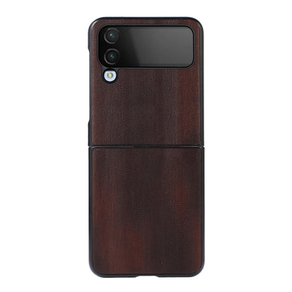 Brown PU phone case with textured finish and cutouts for cameras and flash