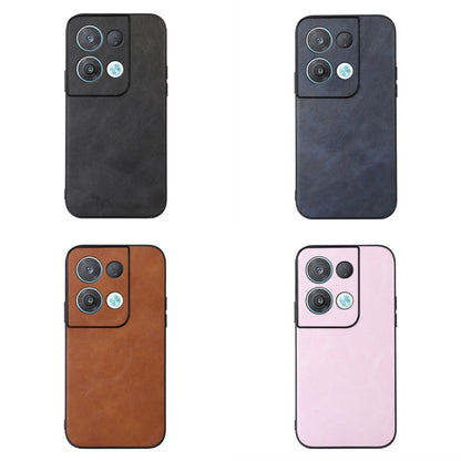 Cowhide-texture PU phone case in black, blue, brown, and pink with camera cutouts