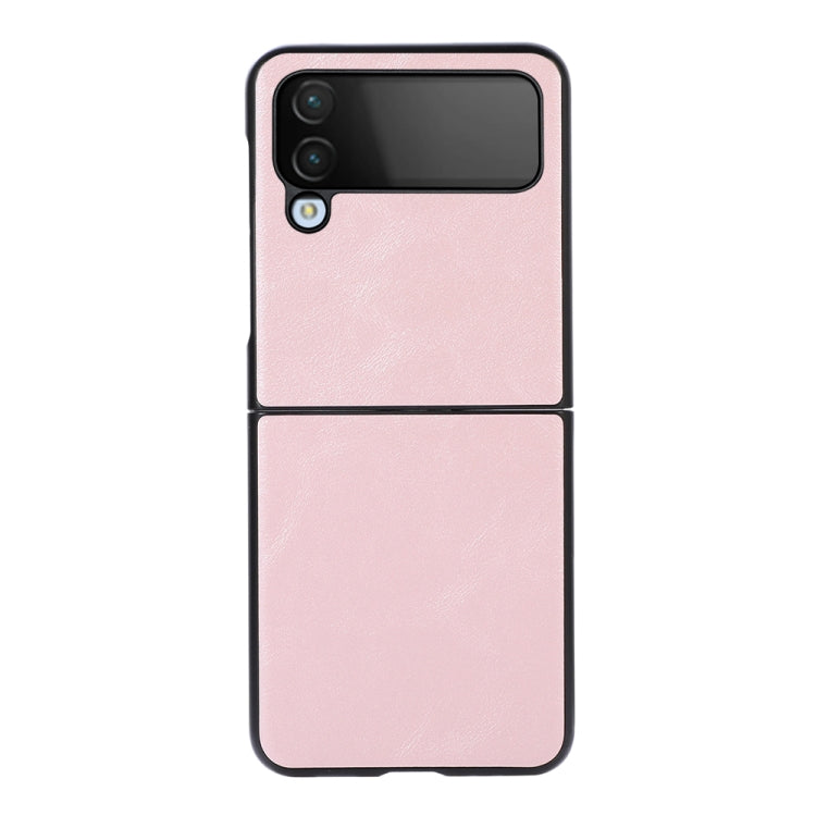 Cowhide-texture PU phone case, pink, dual-piece back with camera and flash cutouts