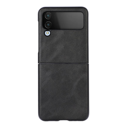 Cowhide-texture PU phone case, black, two-panel design with camera and flash openings