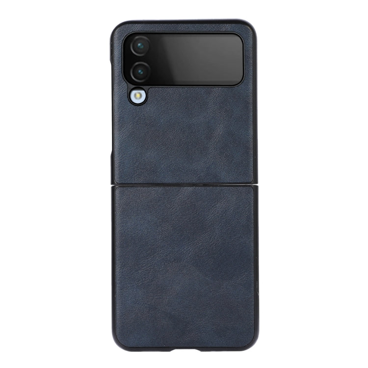 Cowhide-texture PU phone case, dark blue, two-panel back with camera and flash cutouts