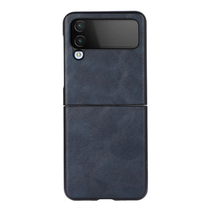 Cowhide-texture PU phone case, dark blue, two-panel back with camera and flash cutouts