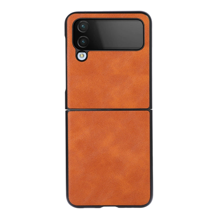Cowhide-texture PU phone case, orange, two-panel back with camera and flash openings