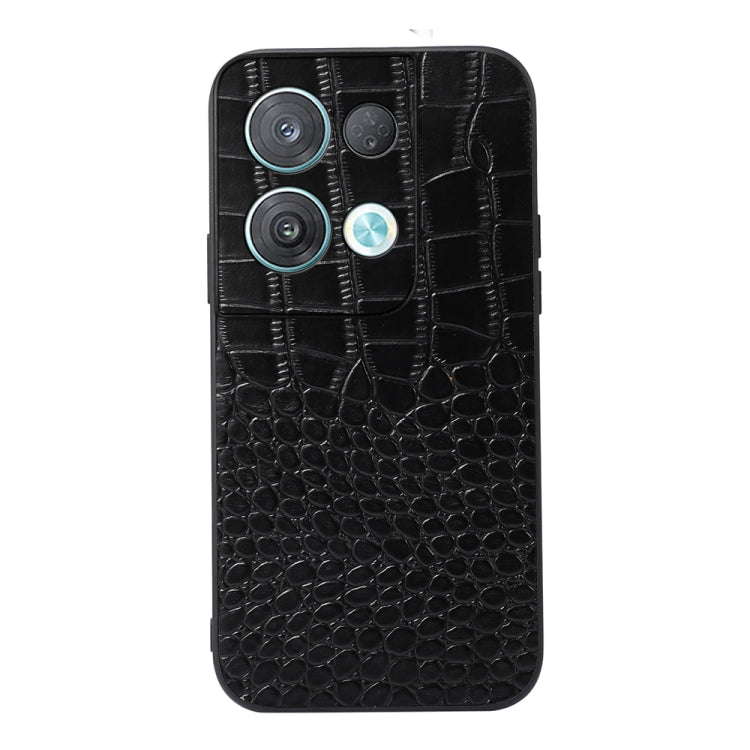 Black crocodile-texture leather phone case with camera cutouts and raised edges