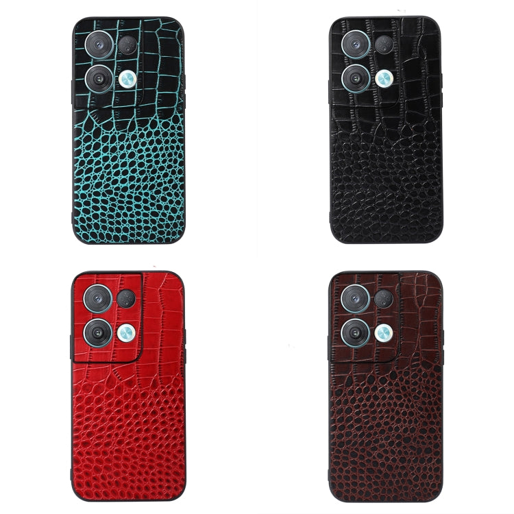 Crocodile-texture leather phone cases in cyan, black, red, and brown colors