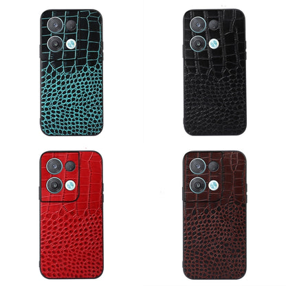 Crocodile-texture leather phone cases in cyan, black, red, and brown colors