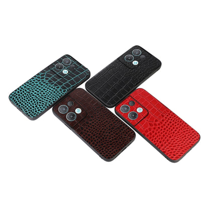 Crocodile-texture leather phone cases showing cyan, brown, and red color options