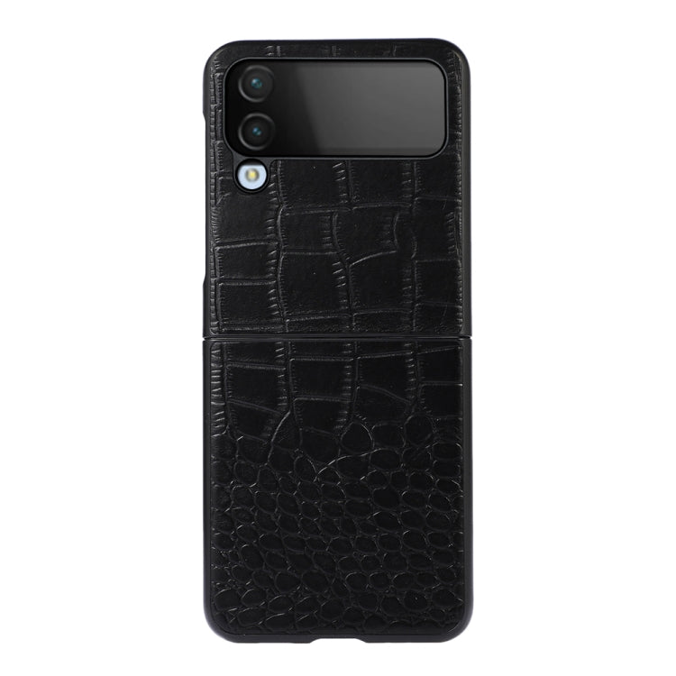 Black crocodile-texture leather phone case with camera cutouts, side profile