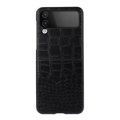 Black crocodile-texture leather phone case with camera cutouts, side profile
