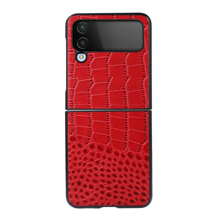 Red crocodile-pattern leather phone case with camera cutouts and slim black edges