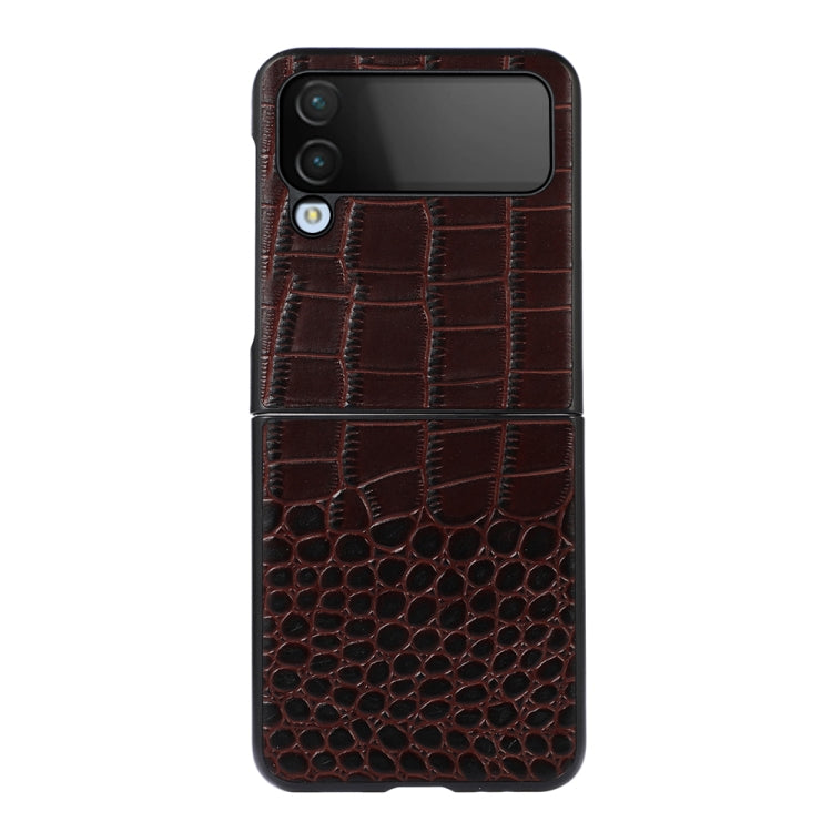 Brown crocodile-pattern leather phone case with camera cutouts, two-tone texture
