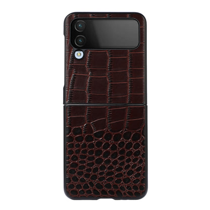 Brown crocodile-pattern leather phone case with camera cutouts, two-tone texture