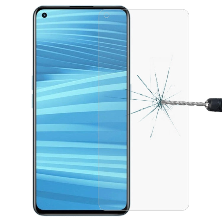 Tempered glass screen protector film, clear cover on a blue smartphone screen