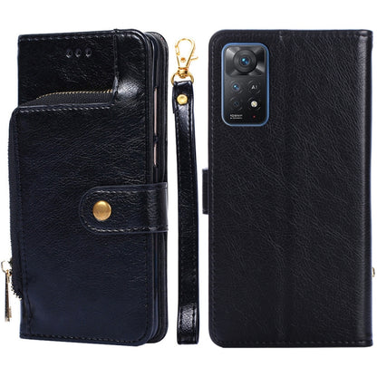 Black leather zipper phone case with flip cover, card slot, and gold zipper pull