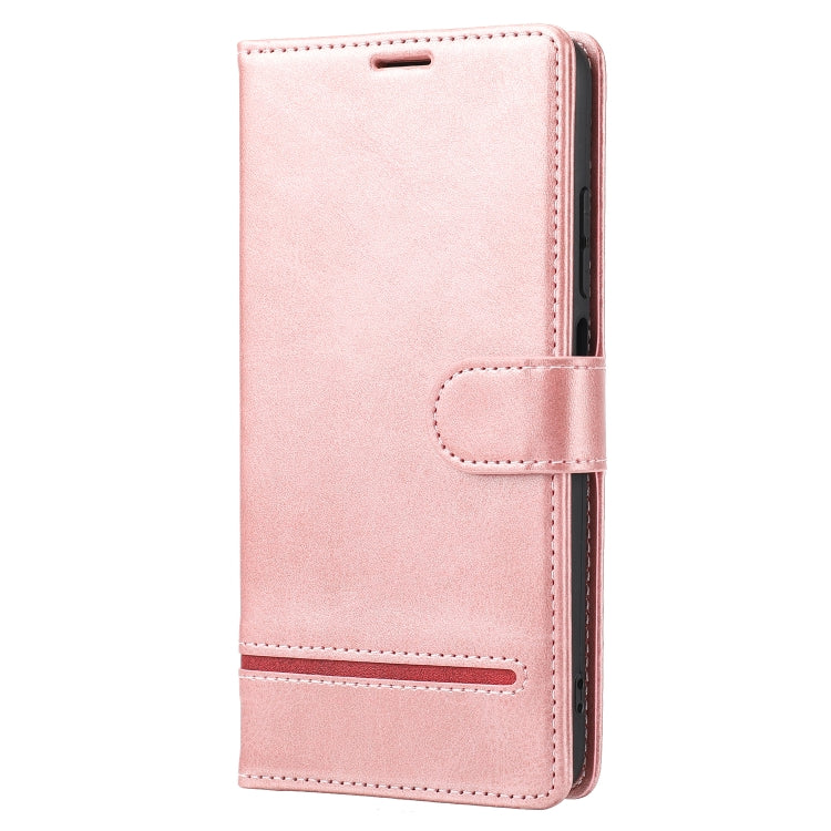 Pink folio wallet flip phone case with side cutouts and stitched side strap