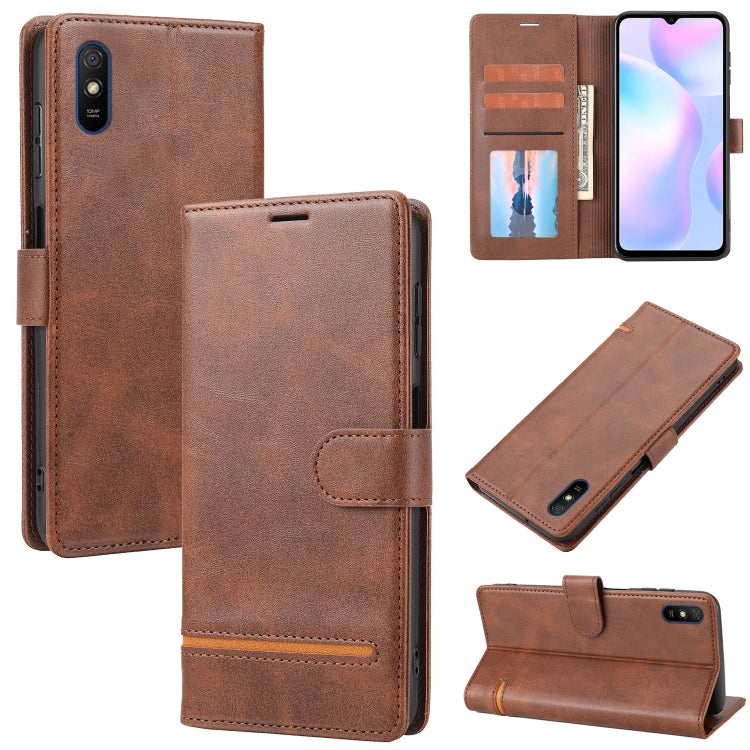 Brown leather wallet flip phone case with card slots and magnetic clasp