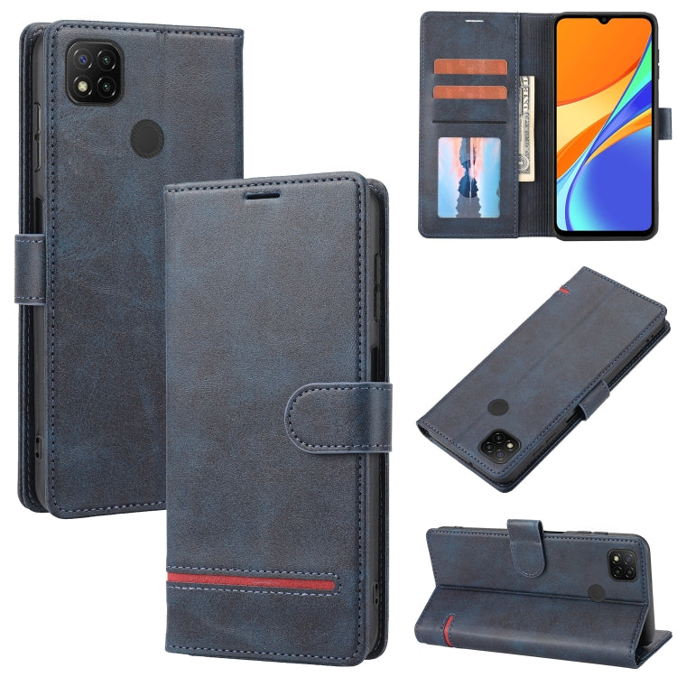 Blue leather wallet flip phone case with card slots and magnetic clasp