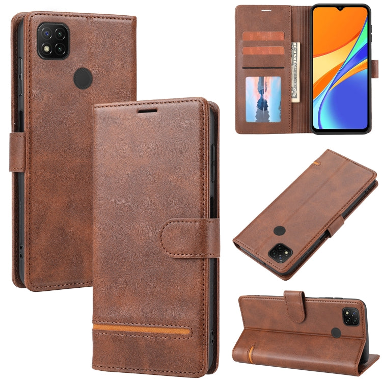 Brown leather wallet flip phone case with card slots and magnetic clasp